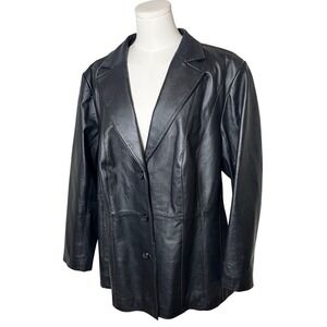 Classic Black Leather Blazer Jacket Genuine Leather Worthington Women's 2X